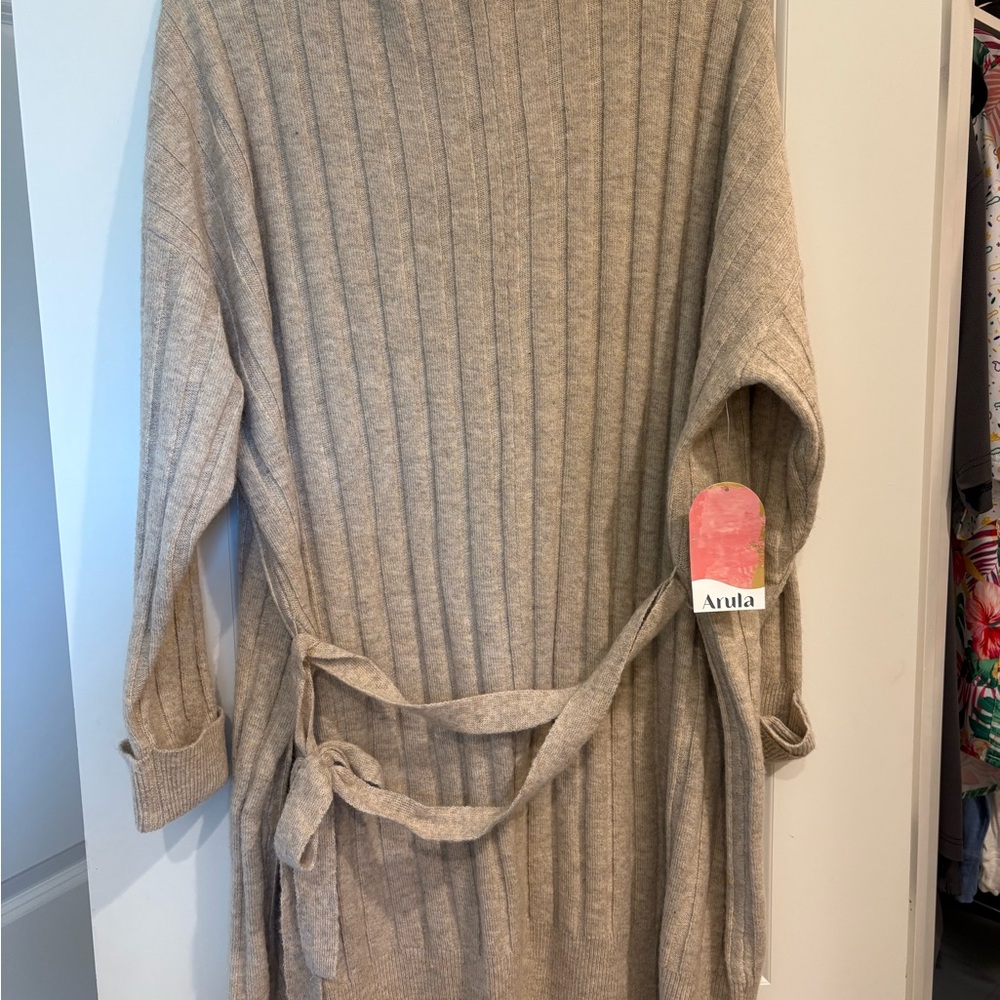 ARULA Taupe Cowl Neck Sweater Dress